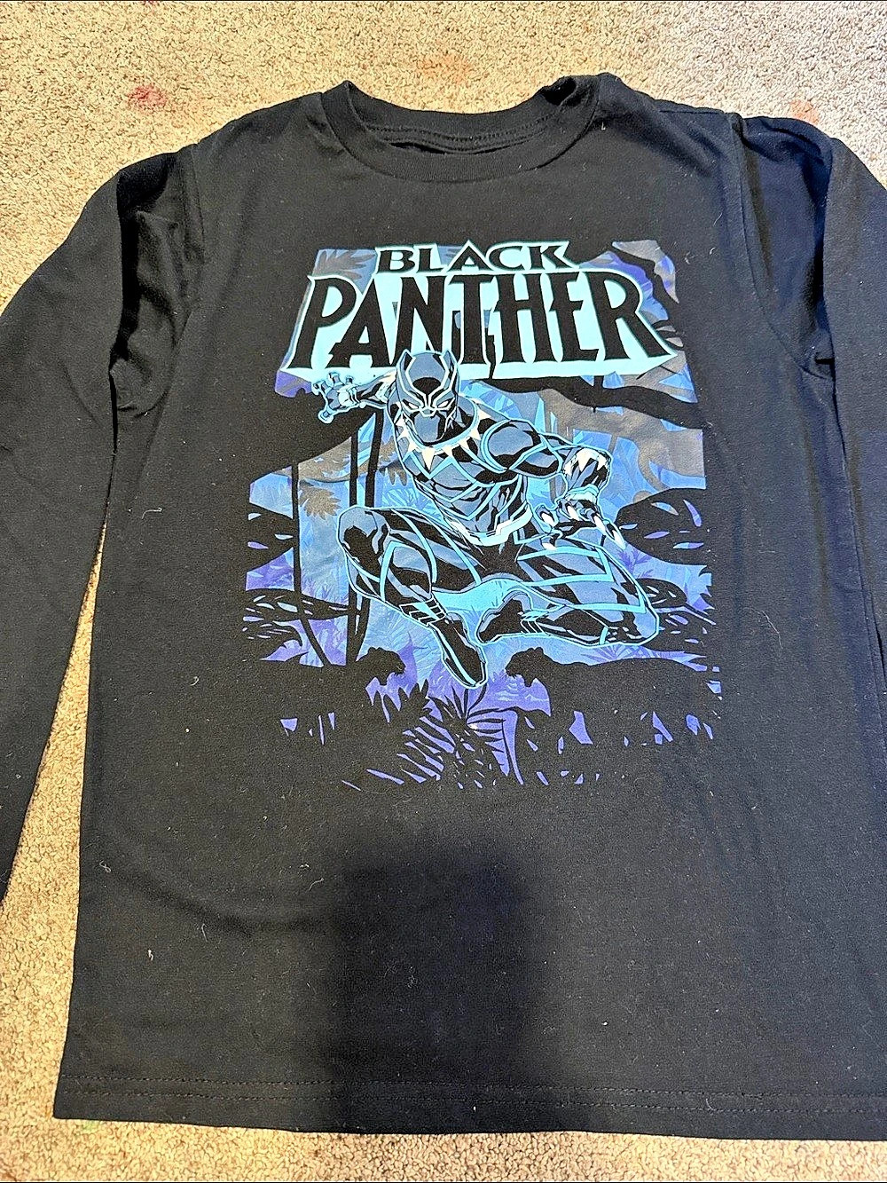 Marvel Black Panther Long Sleeve Graphic Tee Black Boys Small